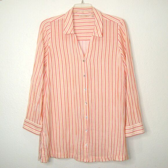 Soft Surroundings Womens Orange Striped Escambia Gauze Tunic Shirt - Picture 2 of 10